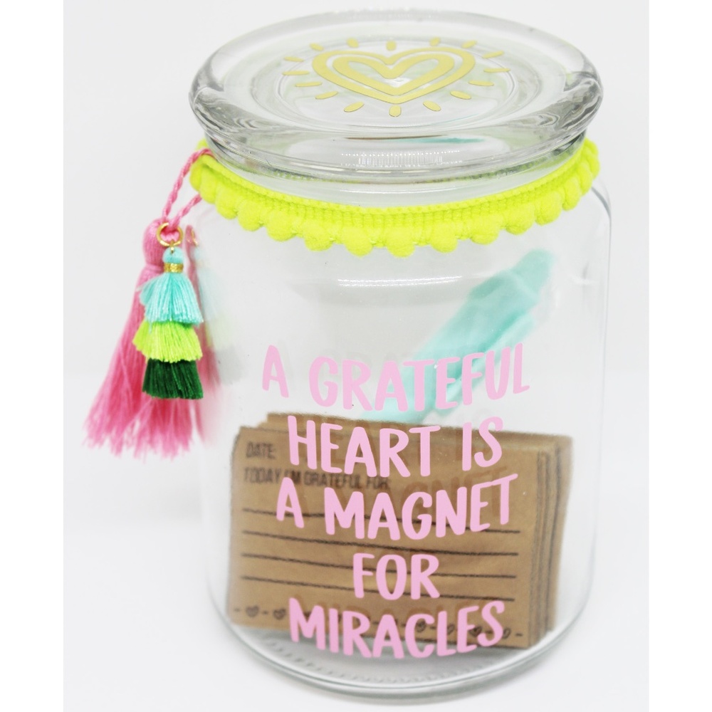 NEW Gratitude jar -  green, pink and teal